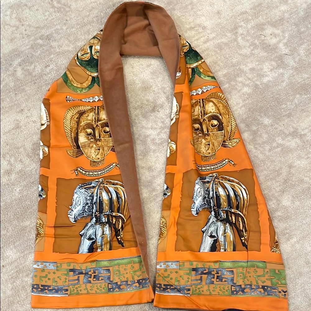 Hermes silk and angora persona scarf 67.25 X 11 inches